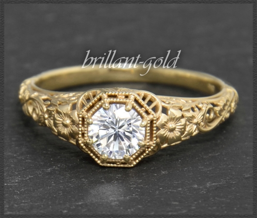 Jugendstil Design Diamant Ring 0,53ct, 585 Gelbgold